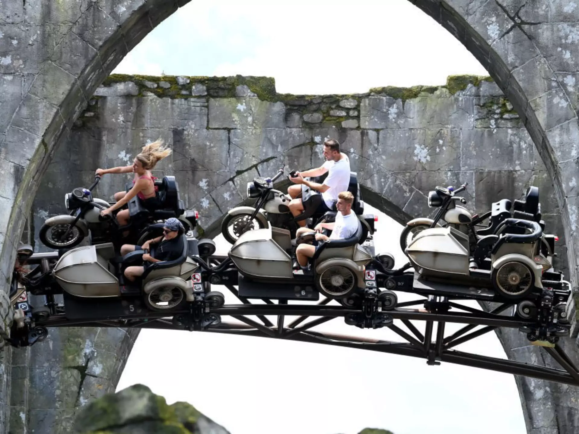 ORLANDO, FL - JULY 22: Marcus Bettinelli and Timo Werner of Chelsea rides Hagrids Magical Creatures Motorbike Adventure during a visit at Universal Orlando Resort on July 22, 2022 in Orlando, Florida. (Photo by Darren Walsh/Chelsea FC via Getty Images)
1242061182