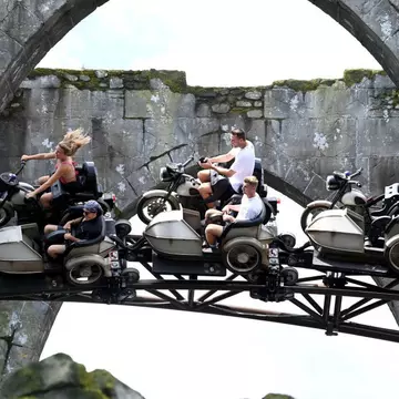 ORLANDO, FL - JULY 22: Marcus Bettinelli and Timo Werner of Chelsea rides Hagrids Magical Creatures Motorbike Adventure during a visit at Universal Orlando Resort on July 22, 2022 in Orlando, Florida. (Photo by Darren Walsh/Chelsea FC via Getty Images)
1242061182
