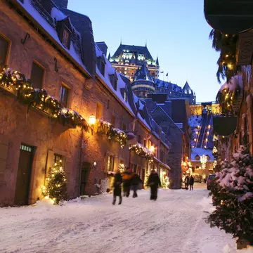 Chateau Frontenac at dusk, Quebec City, Canada; Shutterstock ID 98703929; your: Brian Healy; gl: 65050; netsuite: Lonely Planet Online Editorial; full: Getting around Quebec City