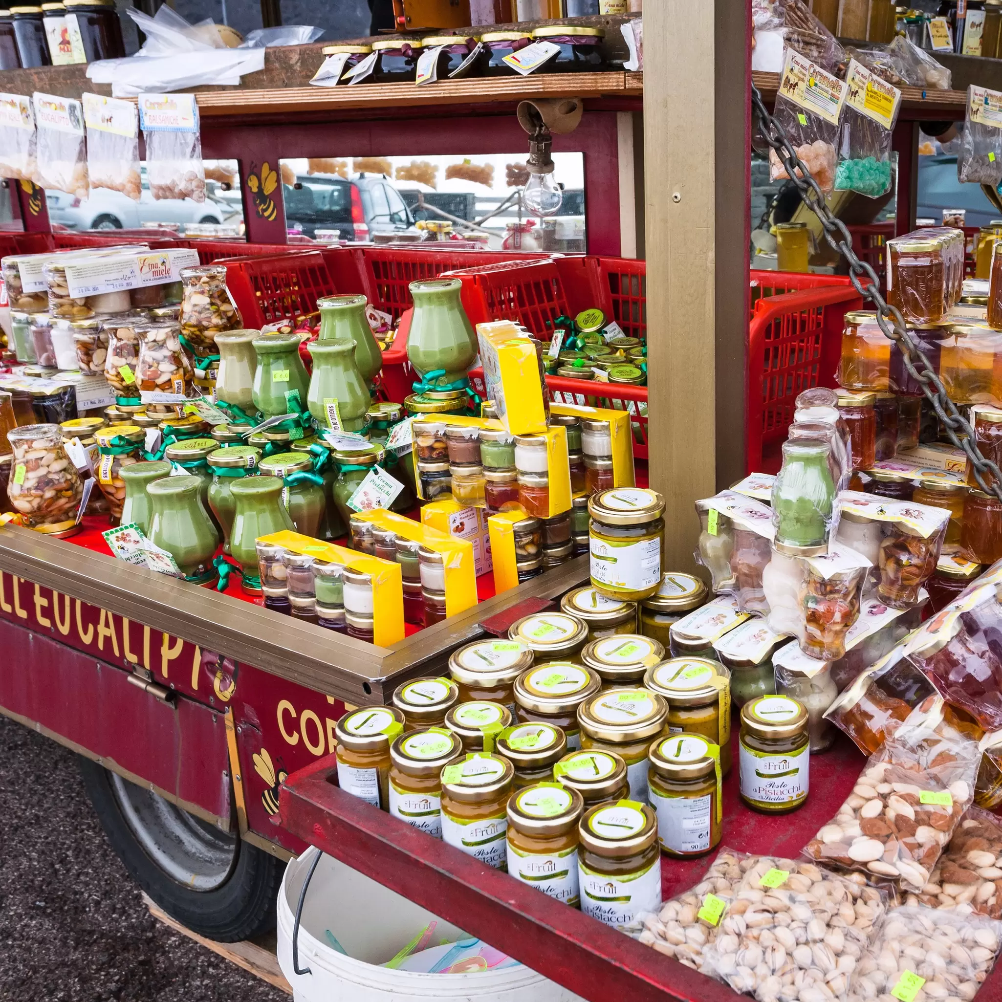 Local delicacies and honey on Mount Etna in Sicily.