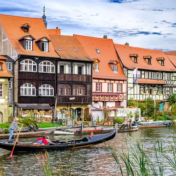Bamberg, Germany - October 23: historic buildings and a gondola at the famous old town of Bamberg on October 23, 2022, License Type: media, Download Time: 2026-02-11T12:15:41.000Z, User: robinbarton170, Editorial: true, purchase_order: 56500 - T&R or Kids, job: Global Publishing-WIP, client: The Travel Book 5, other: Robin Barton