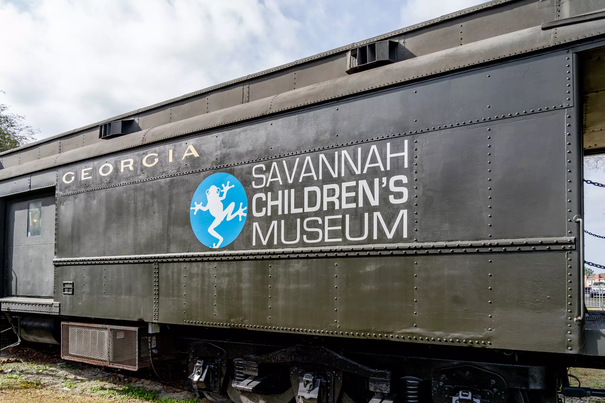 The sign for the Savannah Children's Museum in Savannah, Georgia, USA, marked on a train carriage.