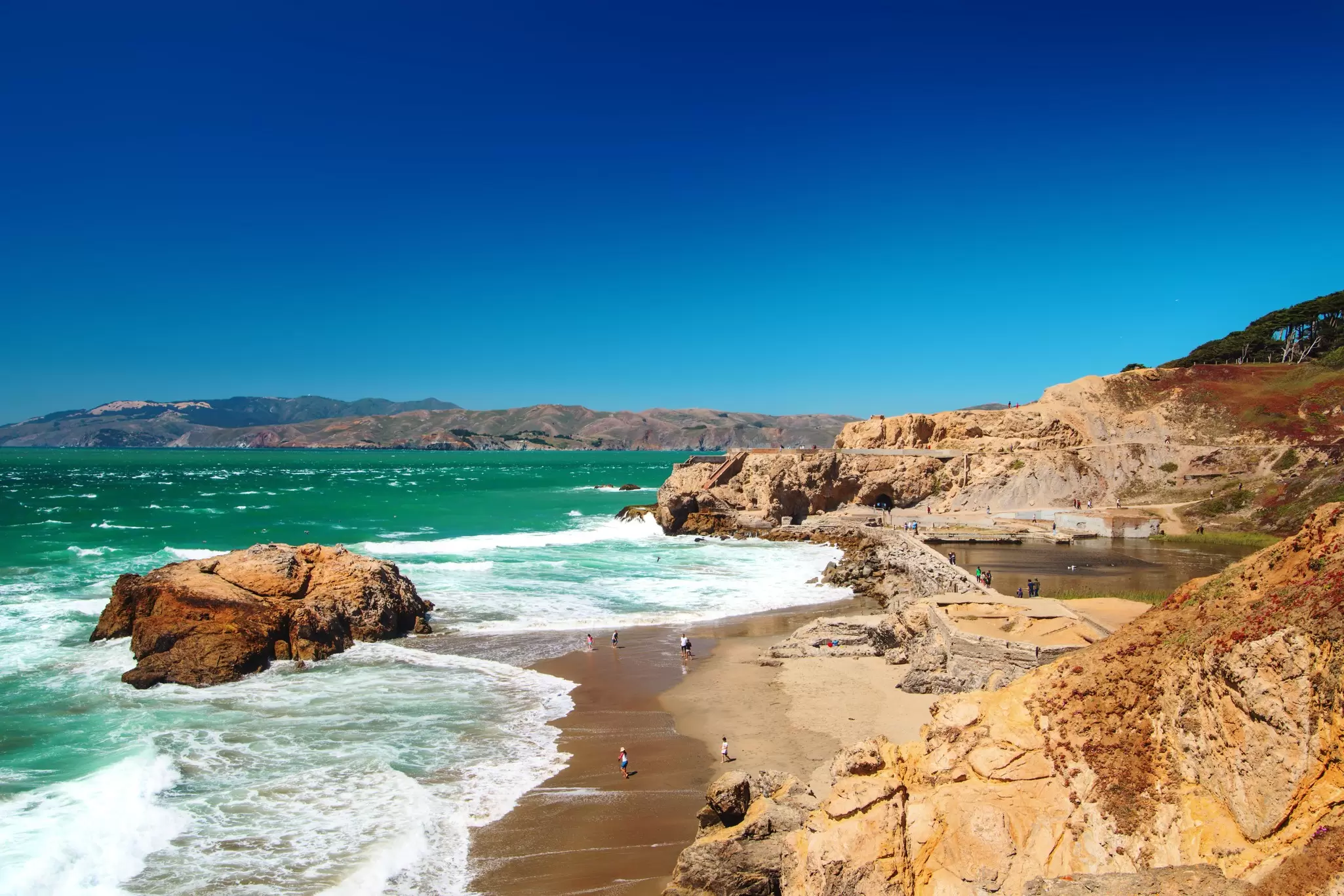 View of Ocean Beach from the cliffs. San Francisco, California.
