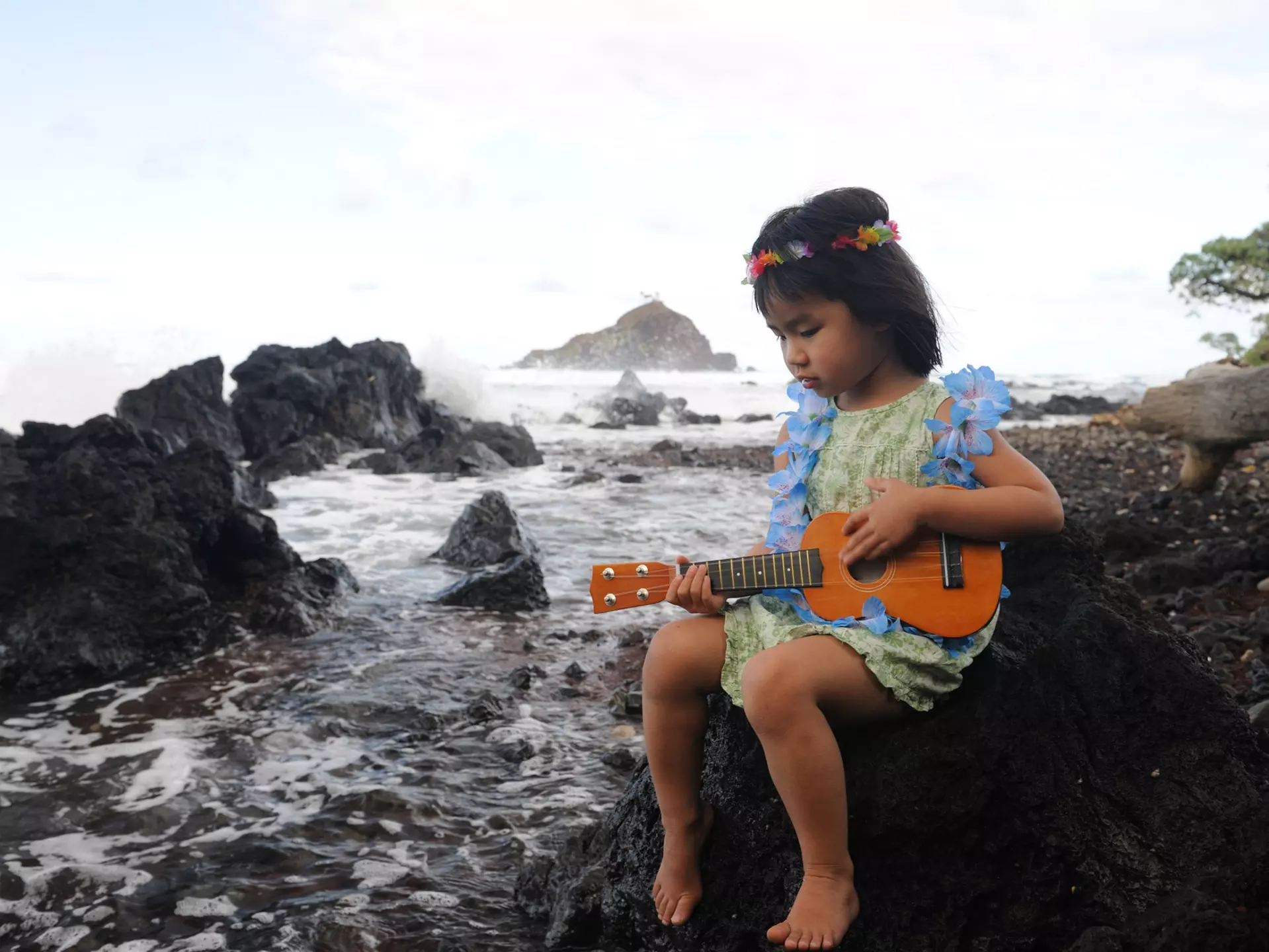 A little girl sits on rock next to the ocean, wearing a Hawaiian lei and playing a ukelele. (Maui, Hawaii)
157426995
Arts And Entertainment, Asian Ethnicity, Babies And Children, Child, Coastline, Concentration, Flower, Garland, Hawaii Islands, Island, Koki Beach, Lifestyle, Little Girls, Little Girls Only, Maui, Music, Music, Musical Instrument, Playing, Plucking An Instrument, Preschooler, Rock, Sea, String Instrument, Travel Locations, Ukelele, Volcanic Rock, Water's Edge