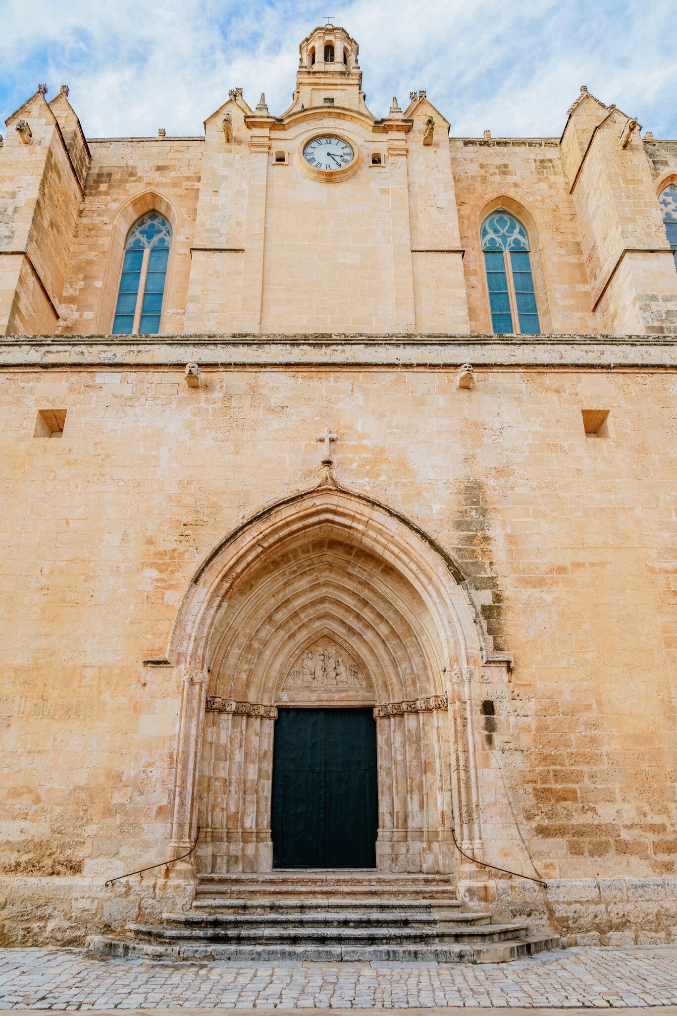 View of a door to the Catedral de Menorca in Spain.