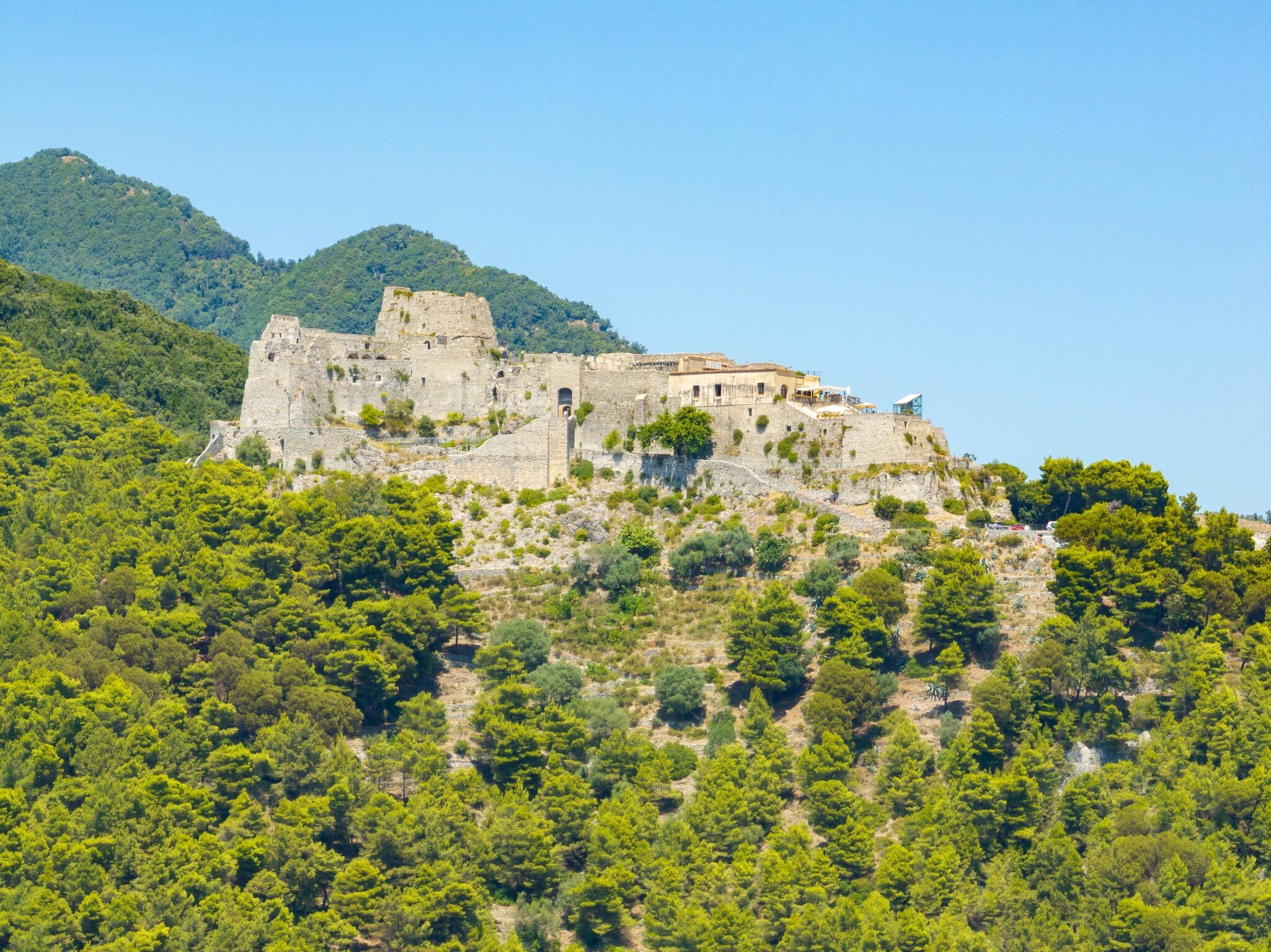 Exterior of Castello di Arechi (Arechi Castle) in Salerno, Italy.