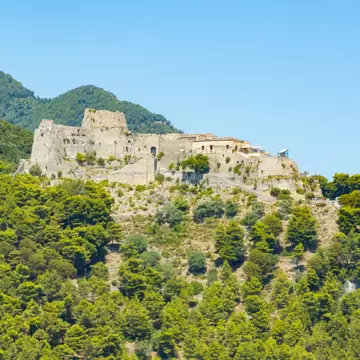 Exterior of Castello di Arechi (Arechi Castle) in Salerno, Italy.