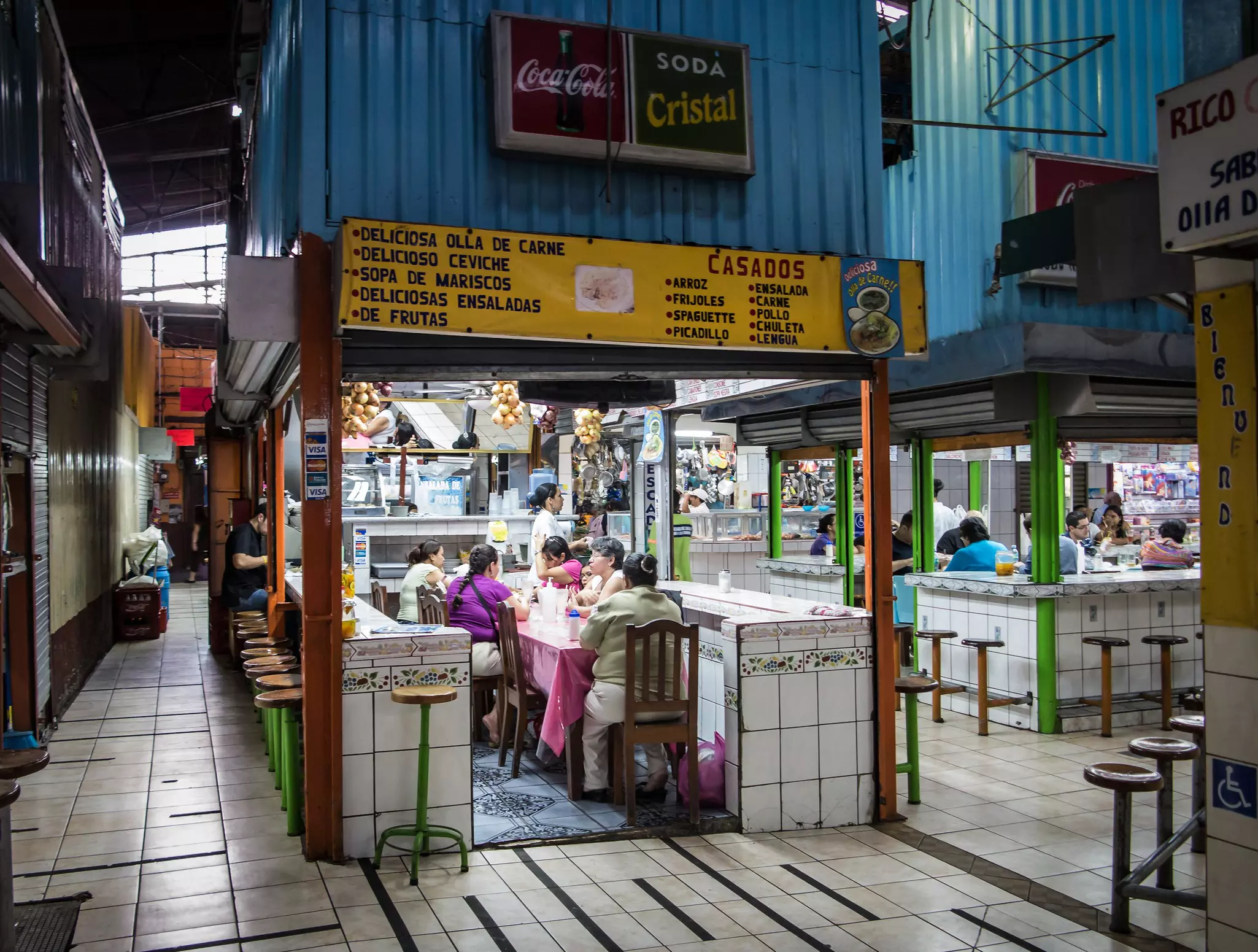 SAN JOSE, COSTA RICA - CIRCA AUGUST 2012: Restaurant in the Central Market circa 2012 in San Jose, a very popular attraction and the biggest market in the city  with more than 10.000 daily visitors.
109898198
attraction, capital, central america, central market, city, costa rica, destination, landmark, mercado central, north america, people, restaurant, san jose, sightseeing, tourism, tourist attraction, traditional, travel