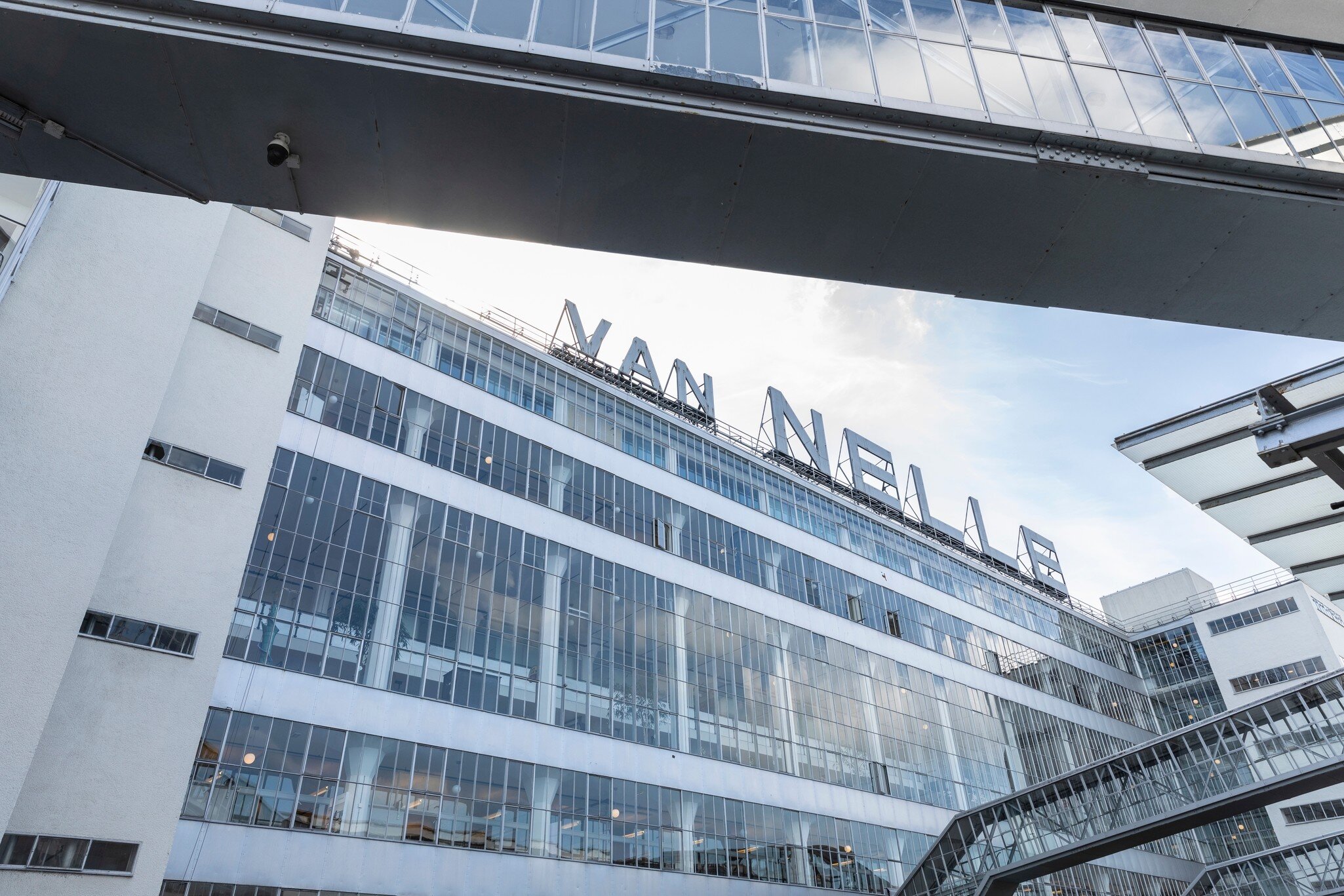 View of Van Nelle Factory, with its iconic big letters and big glass facade in South Holland.