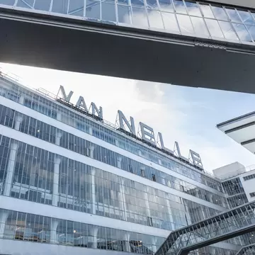 View of Van Nelle Factory, with its iconic big letters and big glass facade in South Holland.