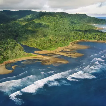 Rain forest coastline, aerial view, Osa Peninsula, Corcovado National Park, Costa Rica