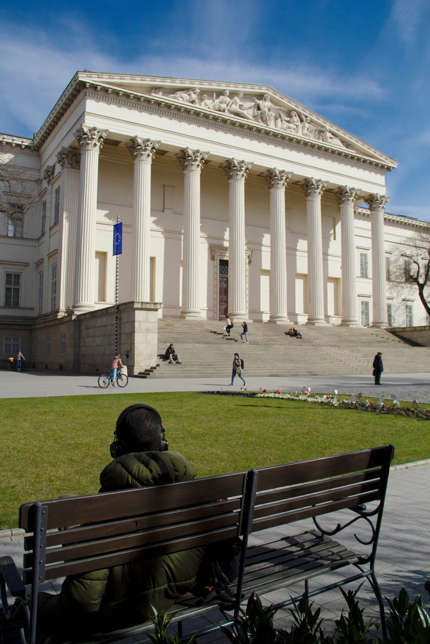 The facade of the Hungarian National Museum in Budapest, Hungary.