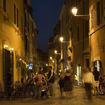 Street scene in Via Della Scala during early evening, Trastevere.
