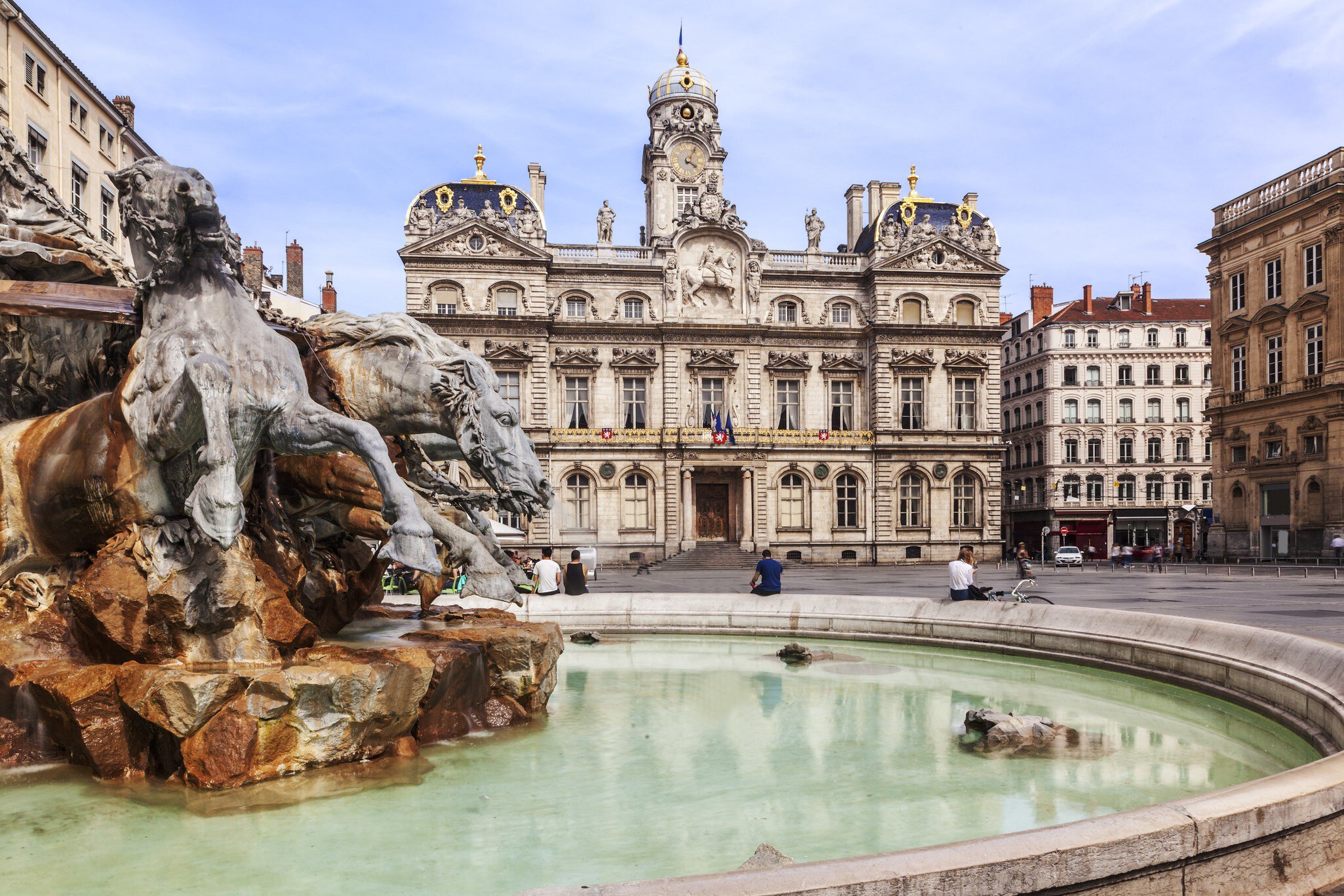 The fountain at Terreaux square in Lyon city, France.