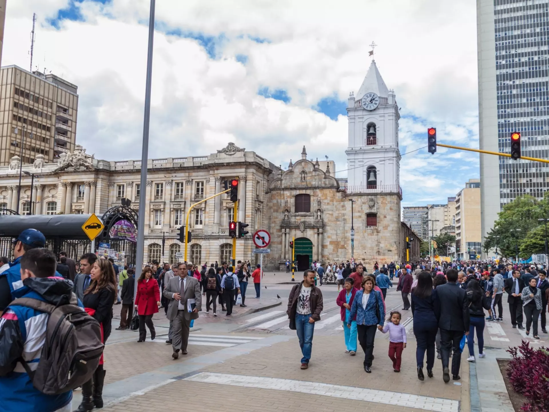 BOGOTA, COLOMBIA - SEPTEMBER 24, 2015: People walk on a pedestrian zone on Carrera 7 street in Bogota, capital of Colombia.; Shutterstock ID 434766922; purchase_order:65050 - Digital Destinations and Articles; job:Lonely Planet Online Editorial; client...