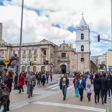 BOGOTA, COLOMBIA - SEPTEMBER 24, 2015: People walk on a pedestrian zone on Carrera 7 street in Bogota, capital of Colombia.; Shutterstock ID 434766922; purchase_order:65050 - Digital Destinations and Articles; job:Lonely Planet Online Editorial; client...