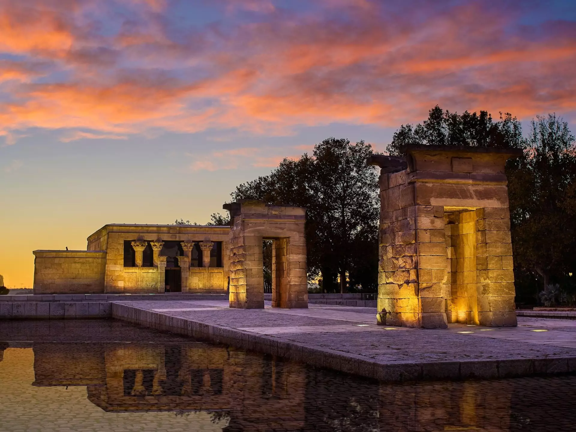 Temple of Debod at nightfall. Madrid, Spain.