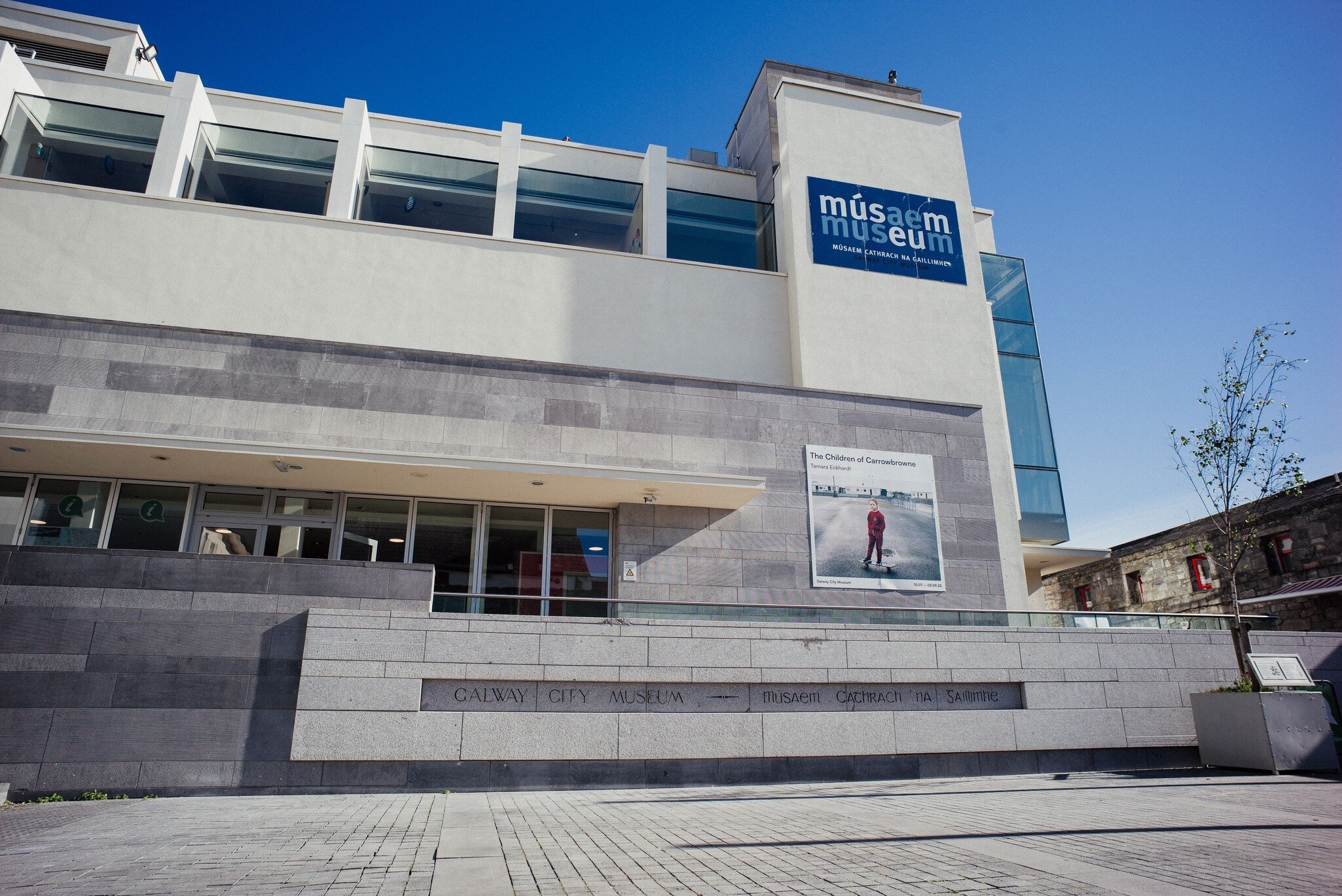 Exterior of the Galway City Museum in Galway, Ireland. Blue sky.