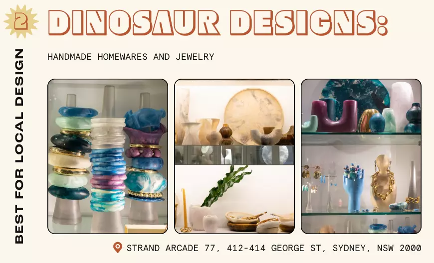 Bangles, dishes and ornaments on shelves in a design store