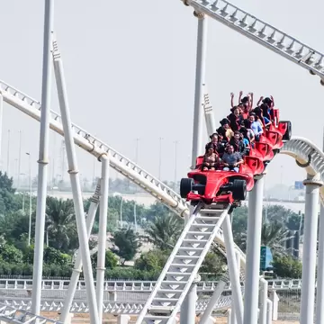 ABU DHABI, UAE - November 7,2015: Formula Rossa, the fastest roller coaster in the world in Ferrari World amusement park at Yas Island - Abu Dhabi UAE.  License Type: media  Download Time: 2024-02-14T20:05:11.000Z  User: bhealy950  Is Editorial: Yes  purchase_order:   