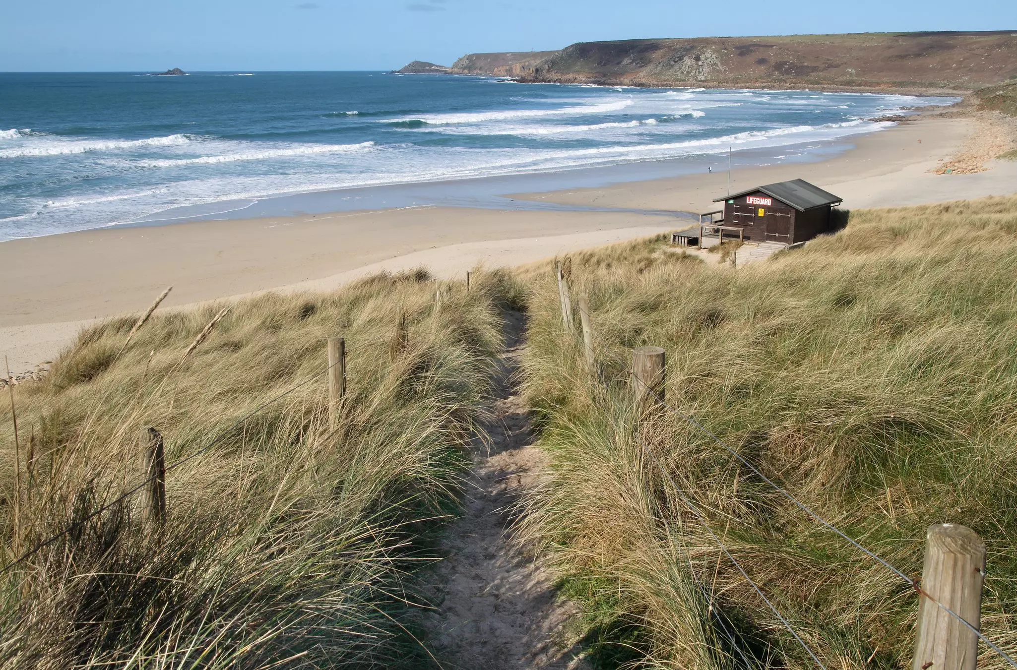 Path down to the beach at Sennen Cove, Cornwall, UK.