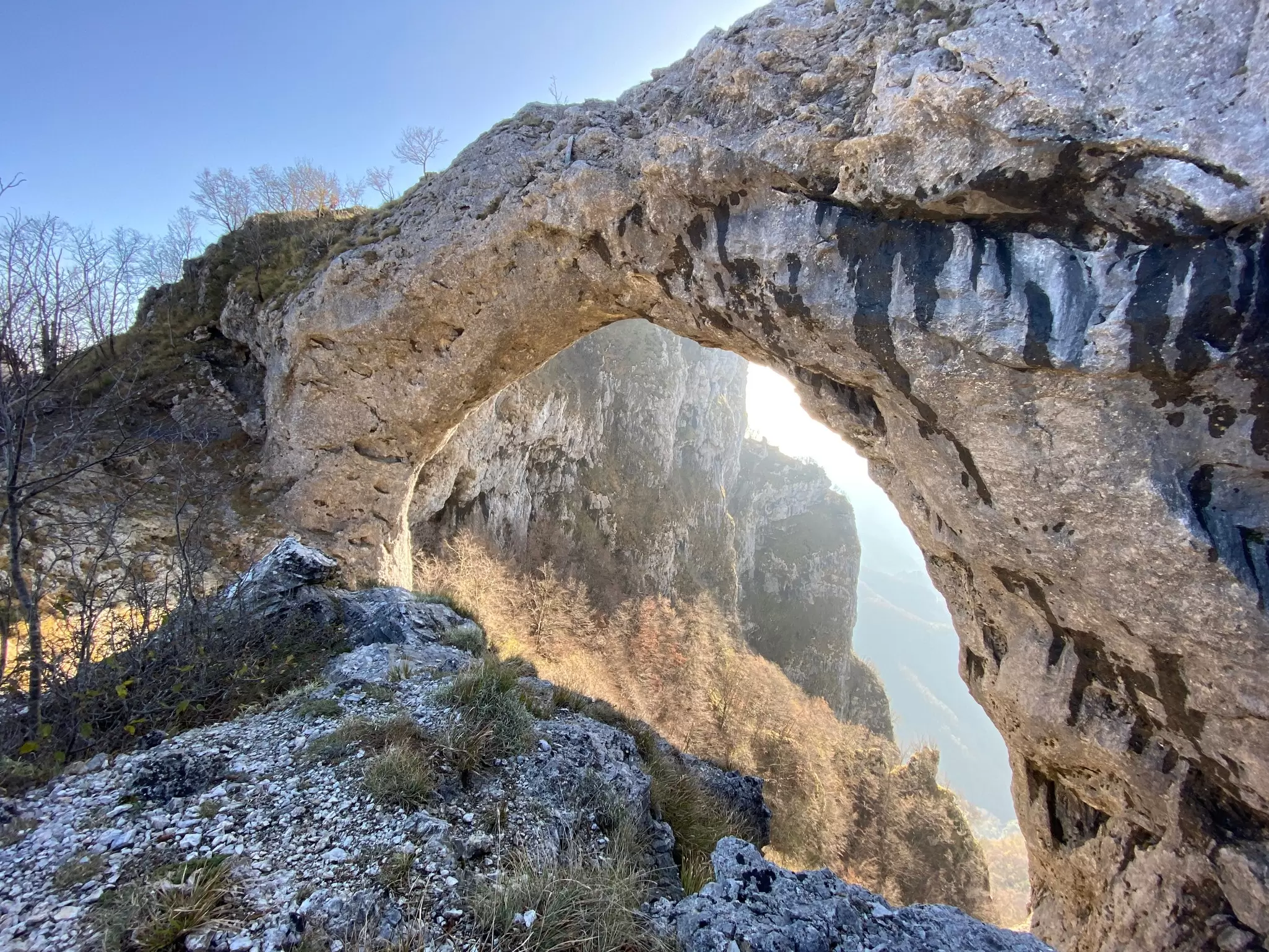 View of the 'Monte Forato' during the day, a natural arch in Stazzema, Tuscany, Italy.