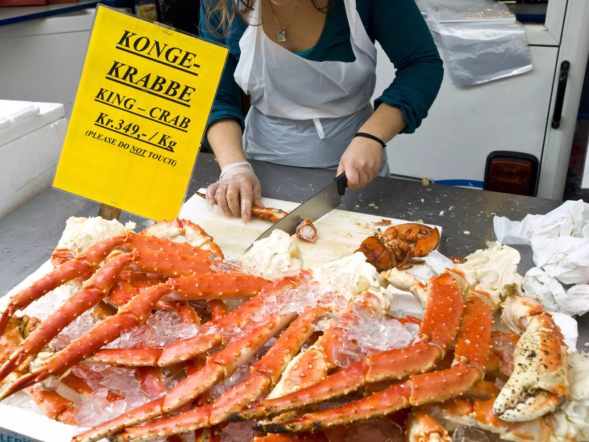 Counter top of the typical Fisketorgen (Fishmarket) in Bergen