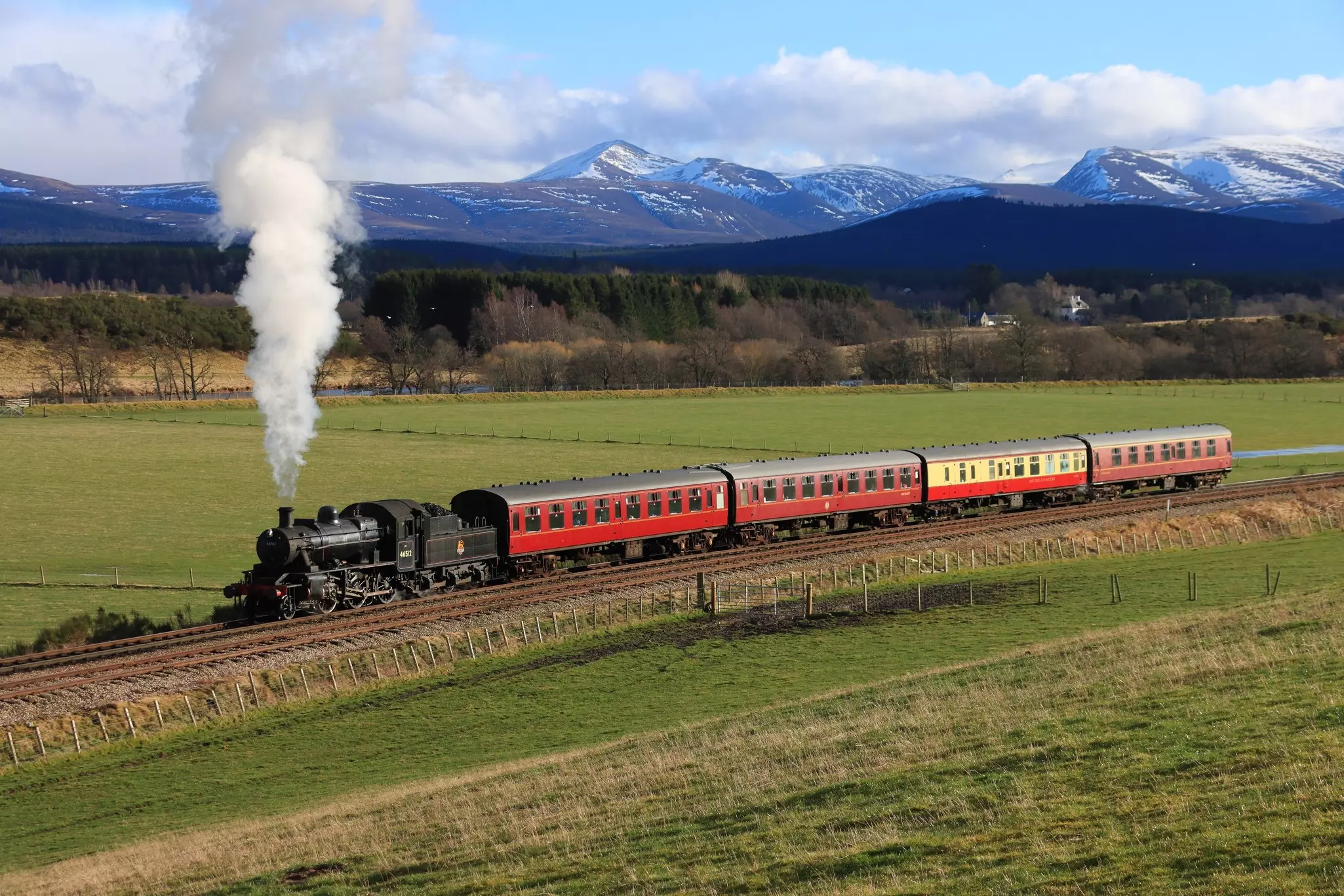 The Strathspey Steam Railway near Aviemore in Cairngorms National Park, Scotland.