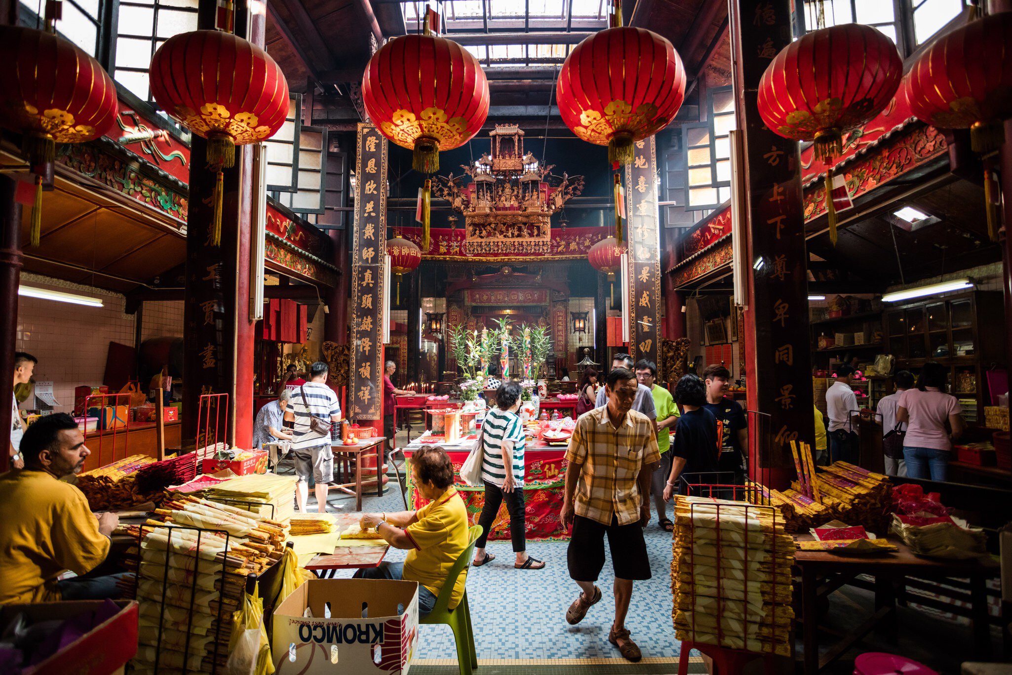 JANUARY 18, 2017: Guan Di Temple (also known as Kuan Ti Temple) with incense sticks in Chinatown.