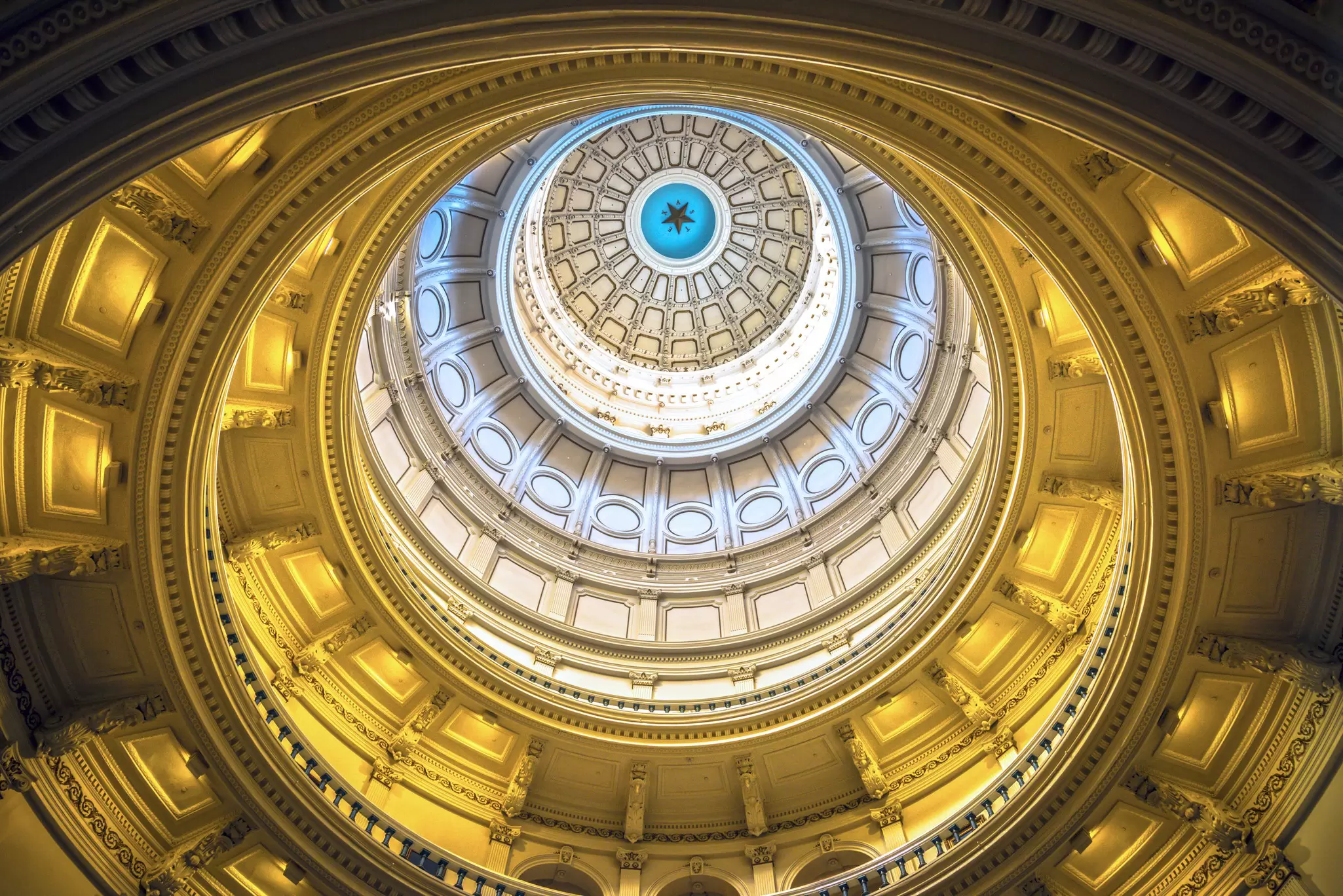 View of the Texas State Capitol rotunda in Austin, Texas.