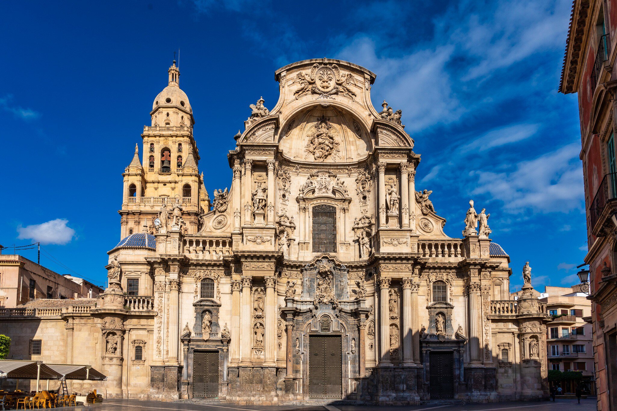 Cathedral Church of Saint Mary, La Santa Iglesia Catedral de Santa Maria in Murcia, Spain. A mixture of gothic and baroque style.