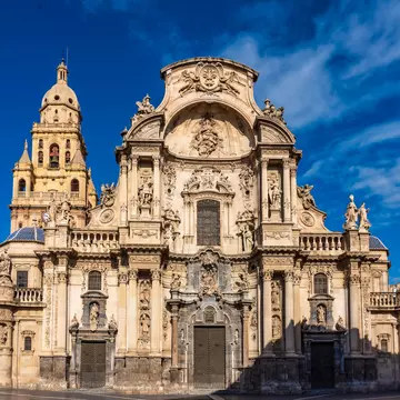 Cathedral Church of Saint Mary, La Santa Iglesia Catedral de Santa Maria in Murcia, Spain. A mixture of gothic and baroque style.