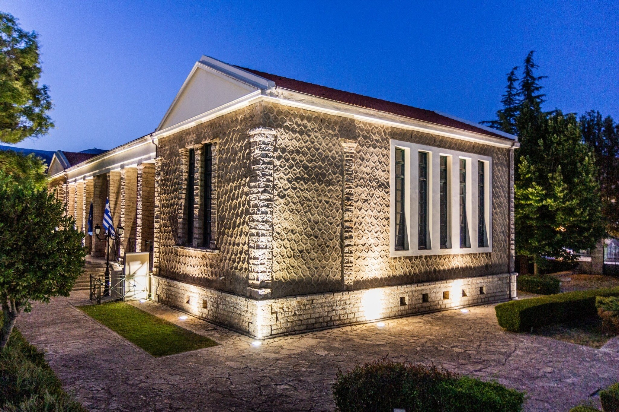 Exterior view of the Museum of Kalavryta Holocaust in Kalavryta, Greece.