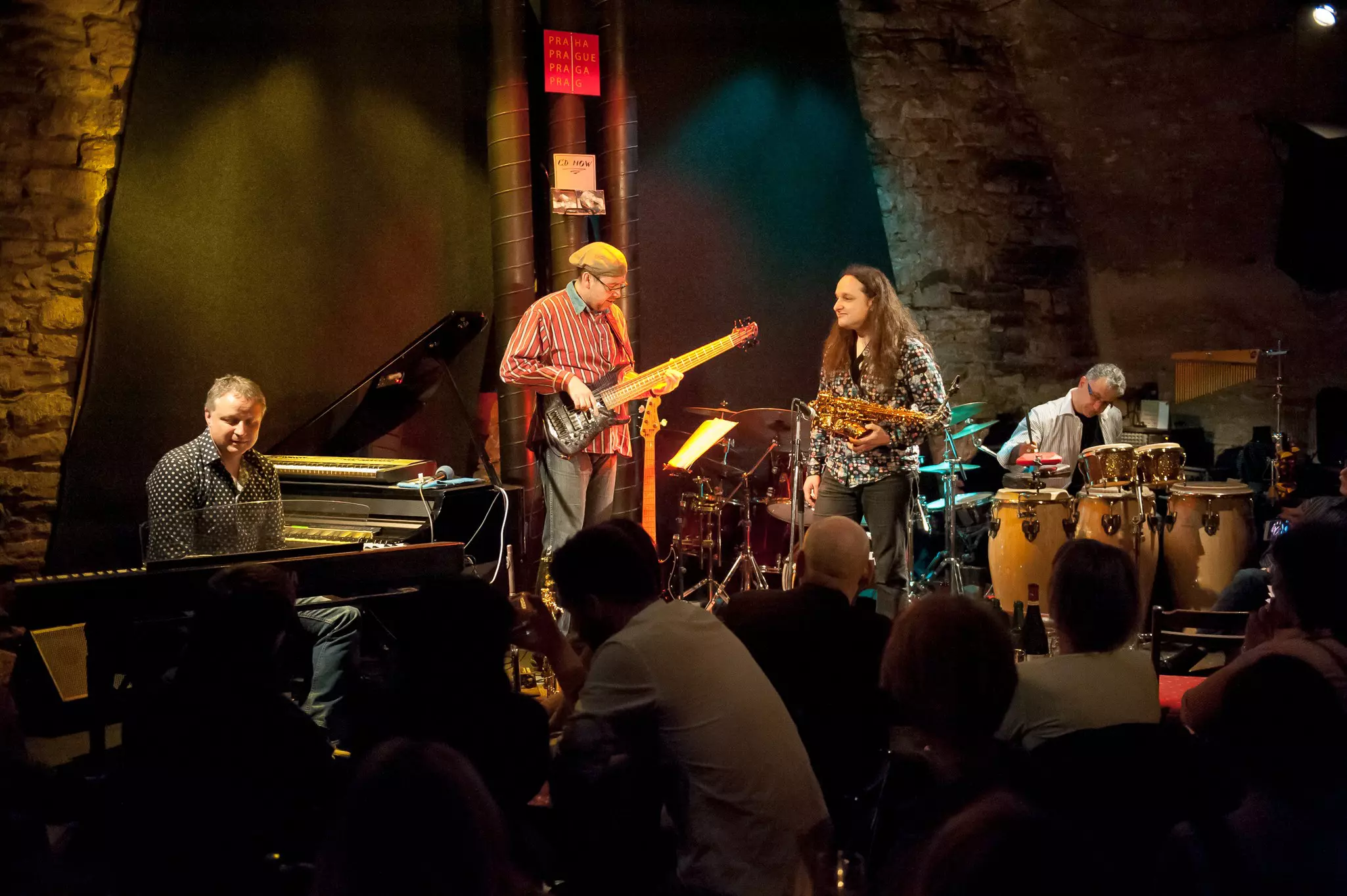 Band performing onstage at a jazz club