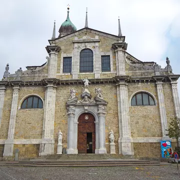 Gandino, Bergamo, Italy. The facade of the basilica of Saint Maria Assunta