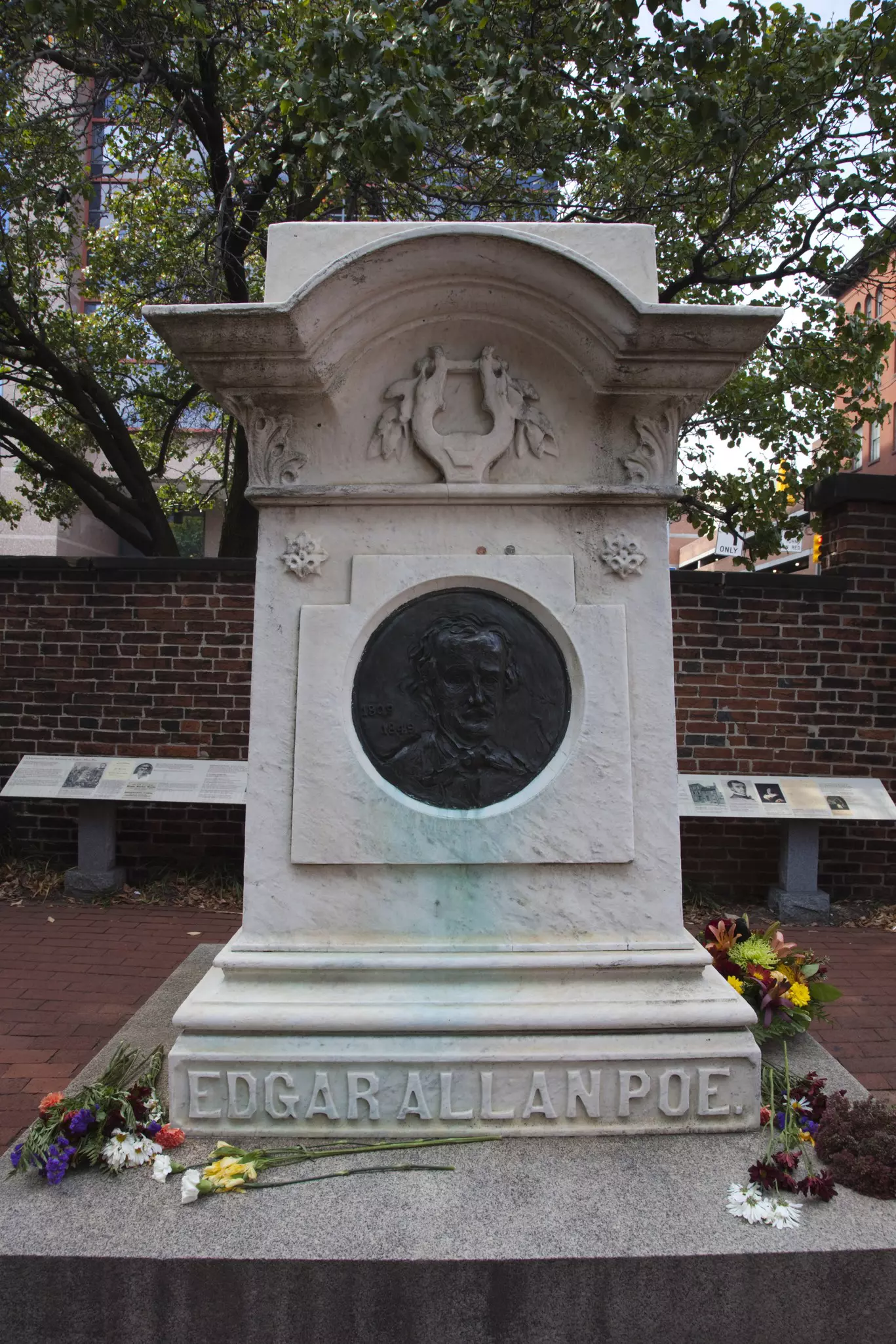 Shot of the grave of Edgar Allan Poe in Baltimore, Maryland, USA