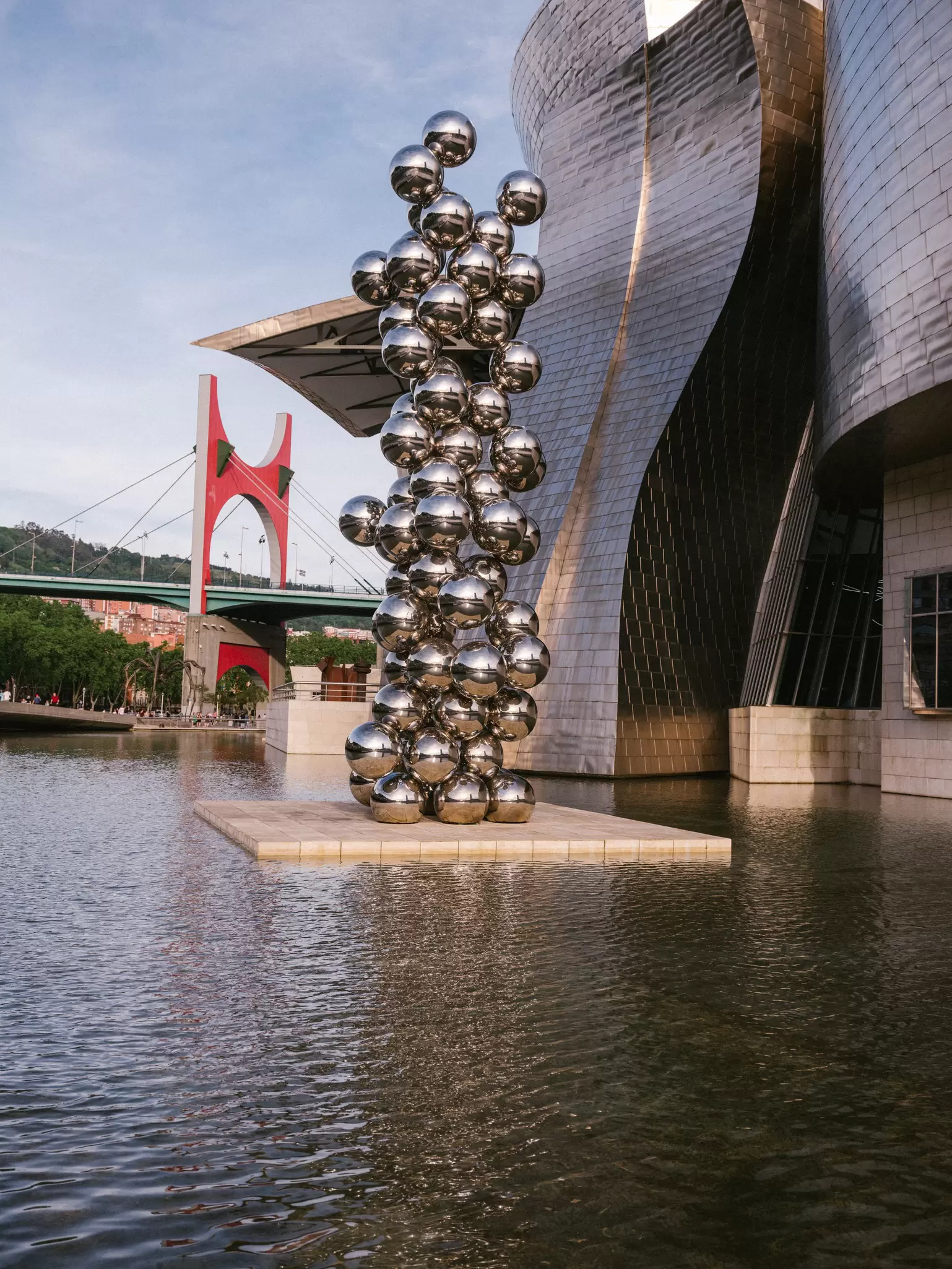 Anish Kapoor’s work, 'Tall Tree & the Eye', outside the Museo Guggenheim in Bilbao, Spain.