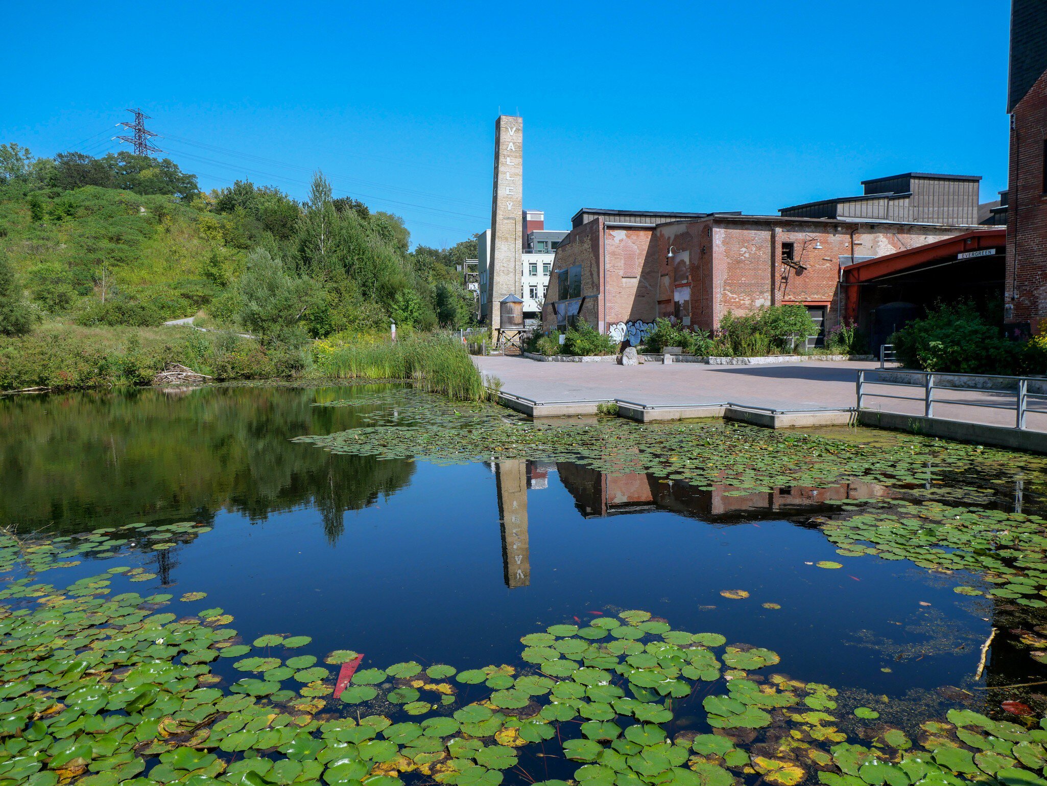Toronto, Canada - August 24 2021:  Evergreen Brick Works in the Don Valley, a brick factory from the 19th century preserved as a park and museum