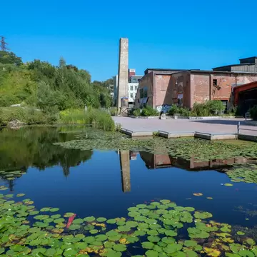 Toronto, Canada - August 24 2021:  Evergreen Brick Works in the Don Valley, a brick factory from the 19th century preserved as a park and museum