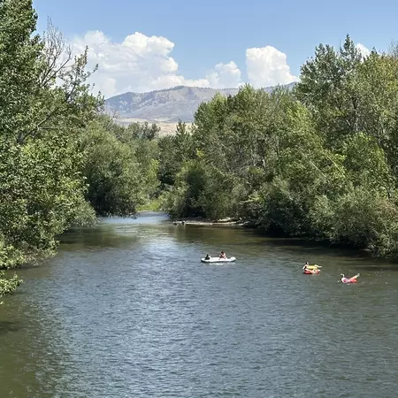 Boise river in foreground with background of mountains