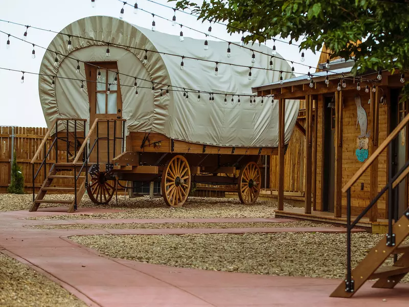 One of Big Texan RV Ranch's famous Conestoga wagons. 