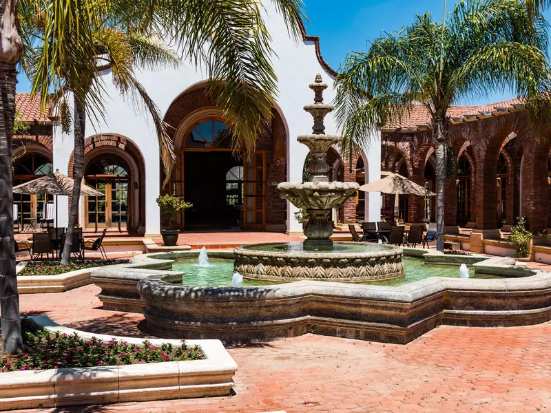 A courtyard and fountain at an inn in Mexico