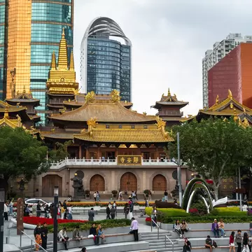 View of the Jing'an Temple in Shanghai, China.