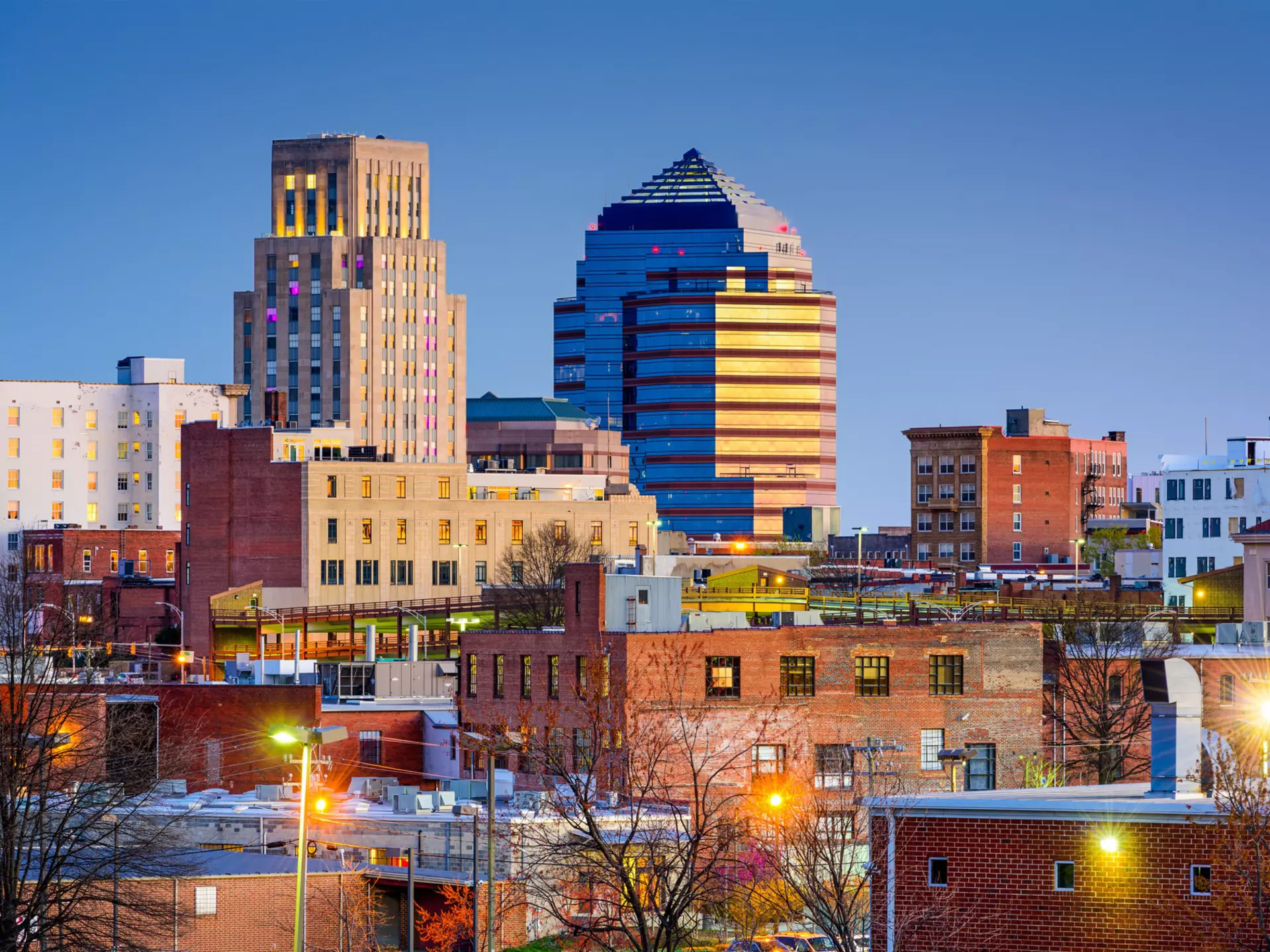 Durham, North Carolina, USA downtown skyline.