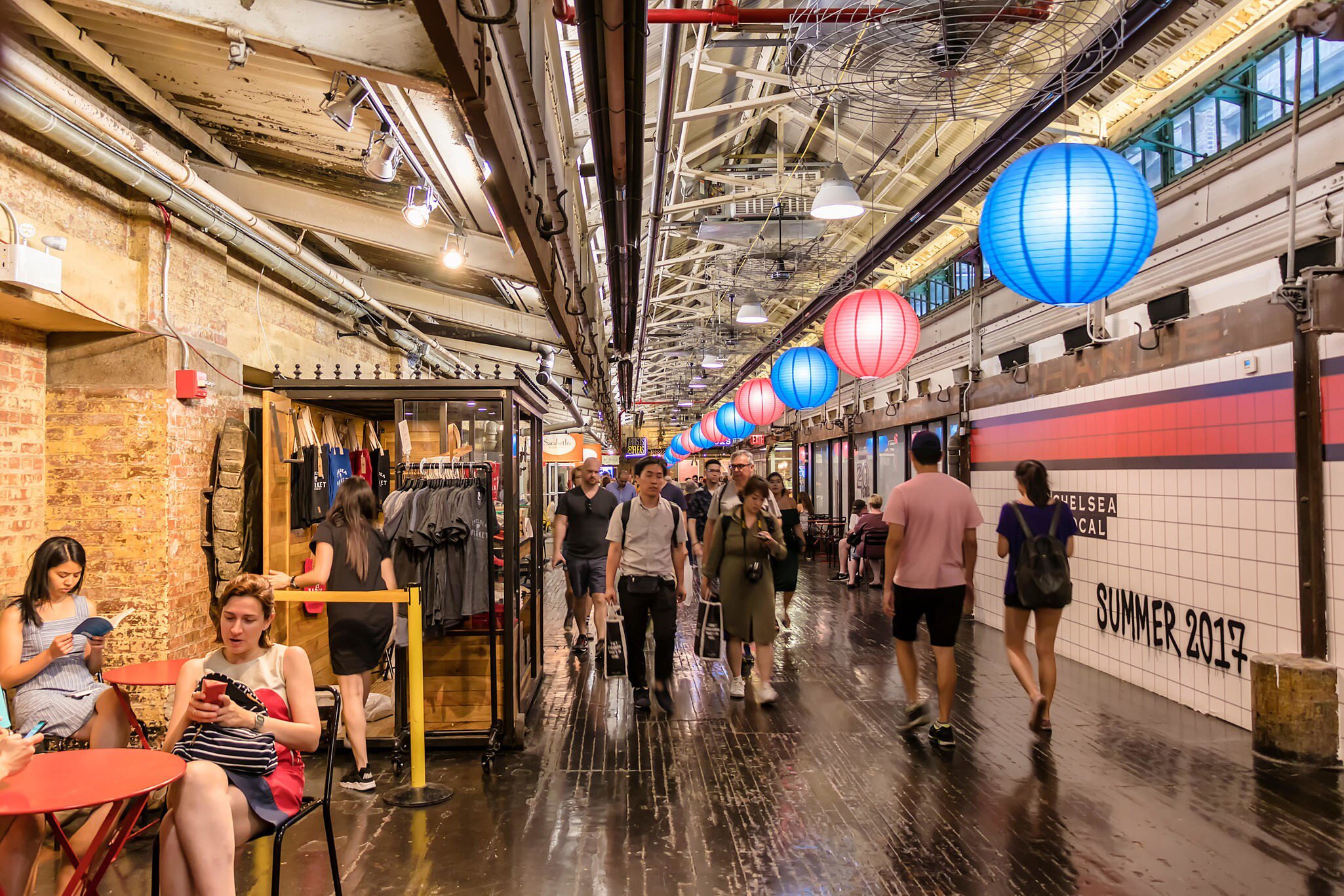 June 12, 2017: Shoppers inside Chelsea Market.
market, hip, halloween, decoration, mall, brick, floor, fun, activity, coins, travel, warehouse, new, urban, landmark, attraction, commercial, light, summer, dollar, people, building, chelsea, season, manhattan, court, holidays, retro, cool, fall, blue, grocery, interior, inside, store, stylish, antique, vintage, background, nature, indoors, shop, food, fashionable, man and woman, people shopping, united states of america, boy and girl, new york city, leadenhall