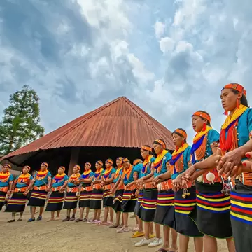 During the Aeoling Festival, Naga women wear traditional dresses and perform in a circular formation. Mon, Nagaland India.