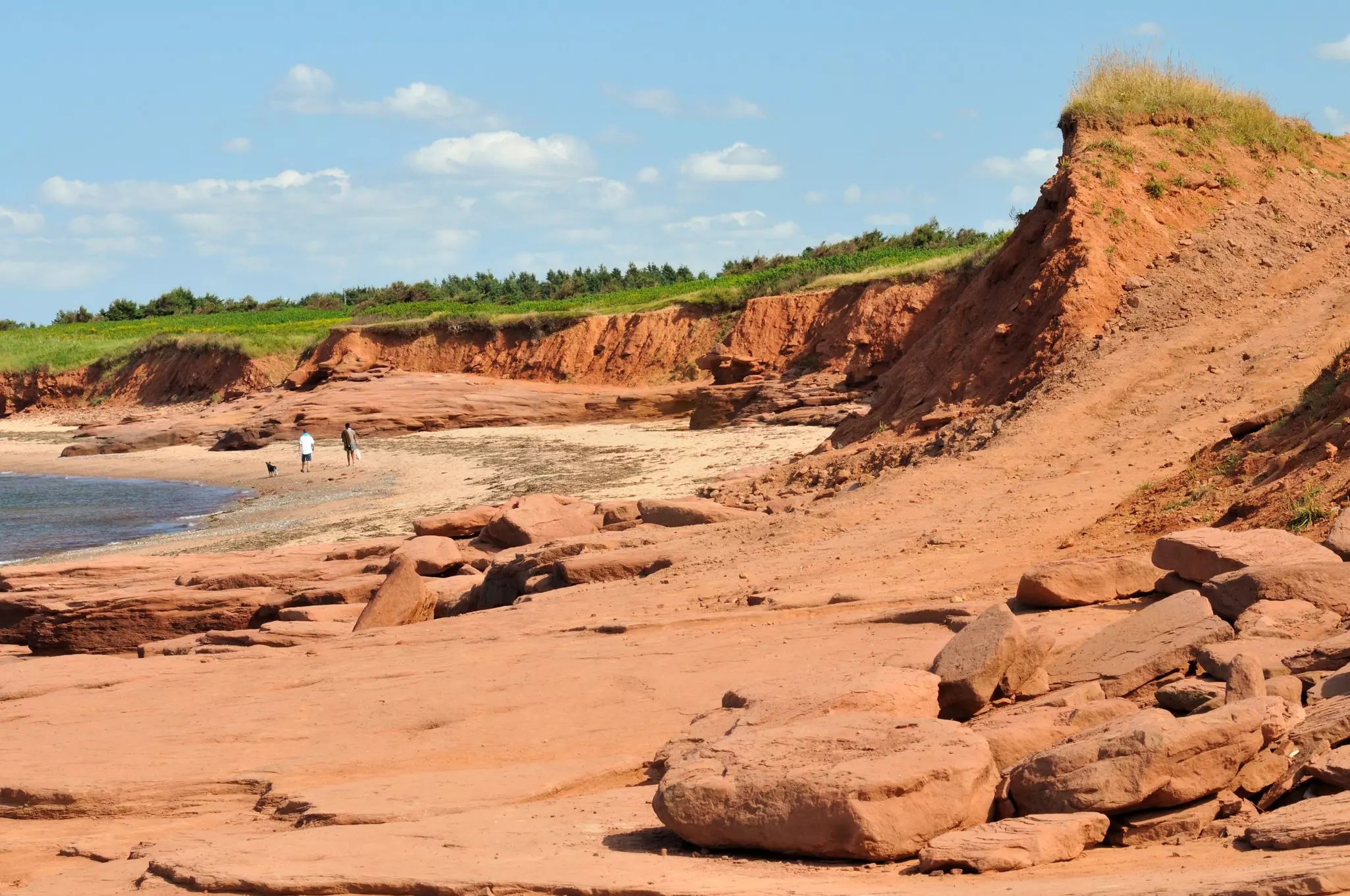 Eroded red coastal cliffs at Prince Edward Island National Park.