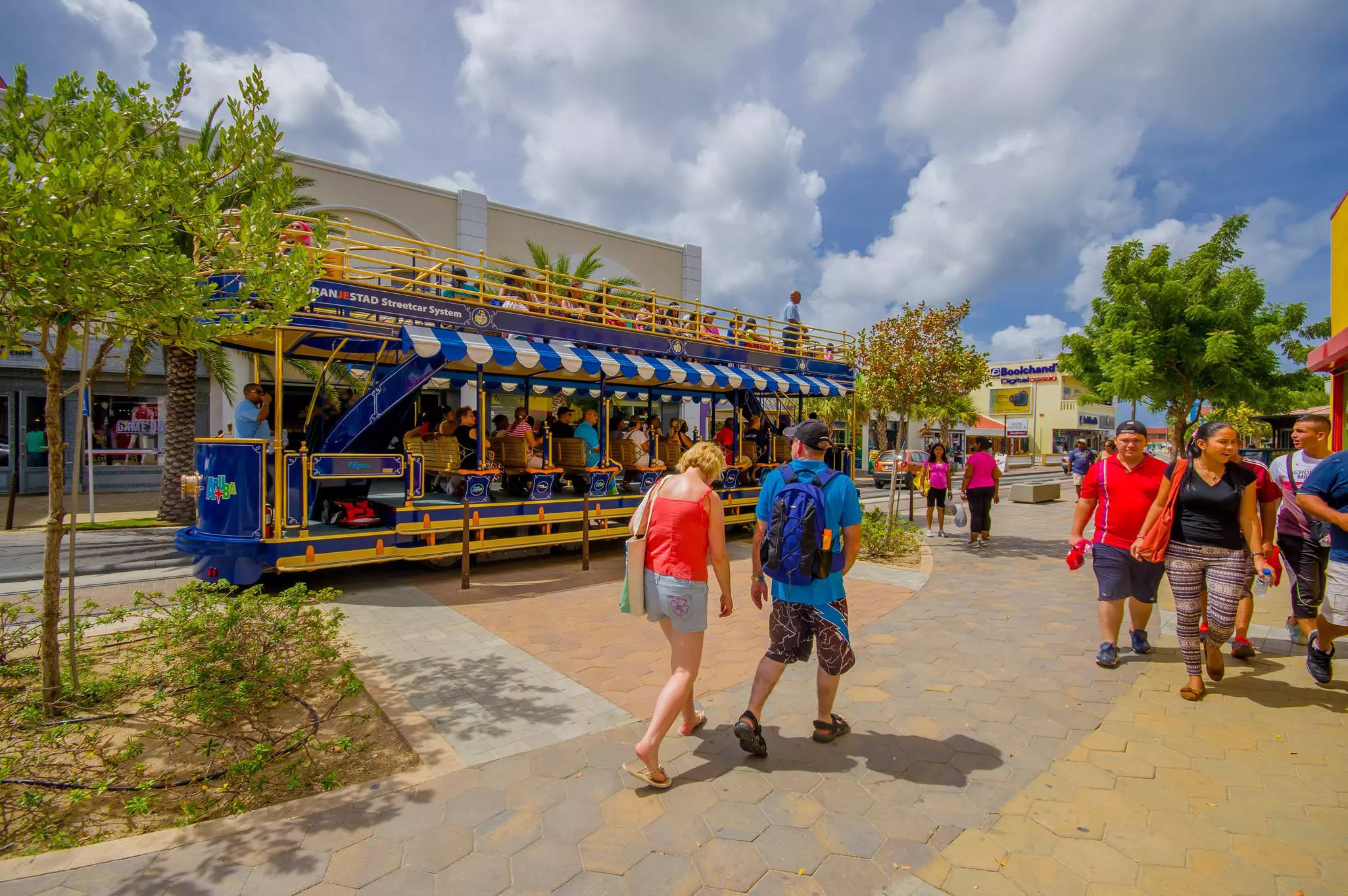 Downtown Oranjestad port and shopping district used for tourism of cruise ships passengers