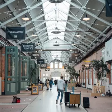 View down a corridor of De Hallen in Amsterdam.