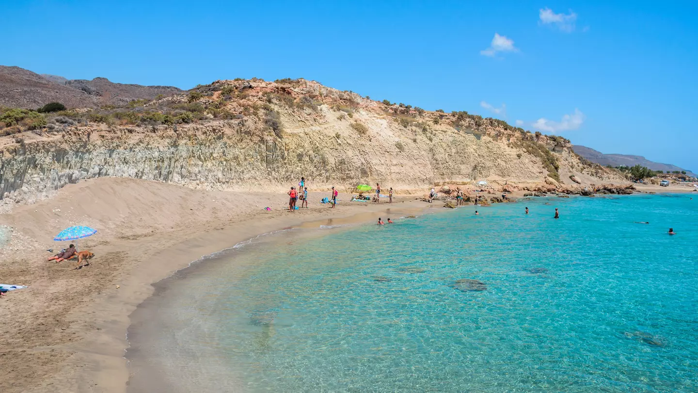 A white sand beach on Argilos, Greece.